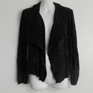 Faux suede long sleeve, zip front fitted convertible neckline jacket, black